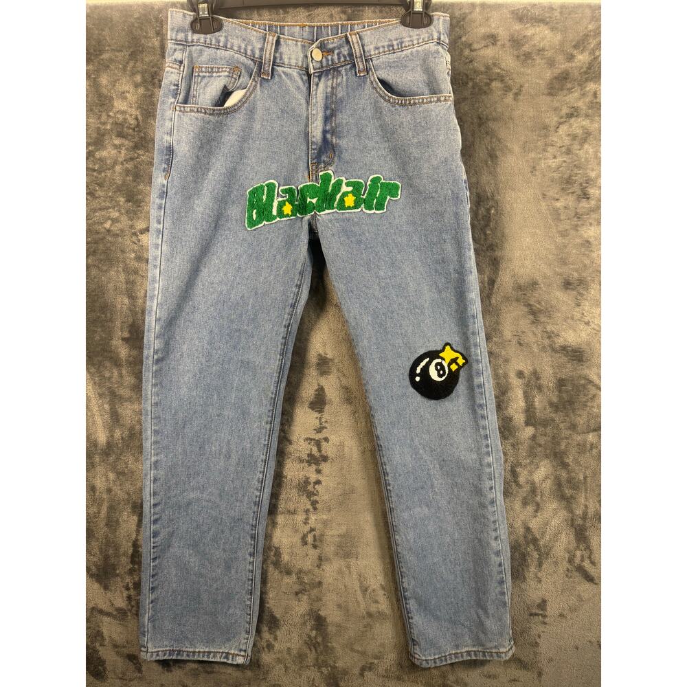 Streetwear x Y2K Aelfric Eden Skater Flocked Letter Patch Jeans Unisex Size 30